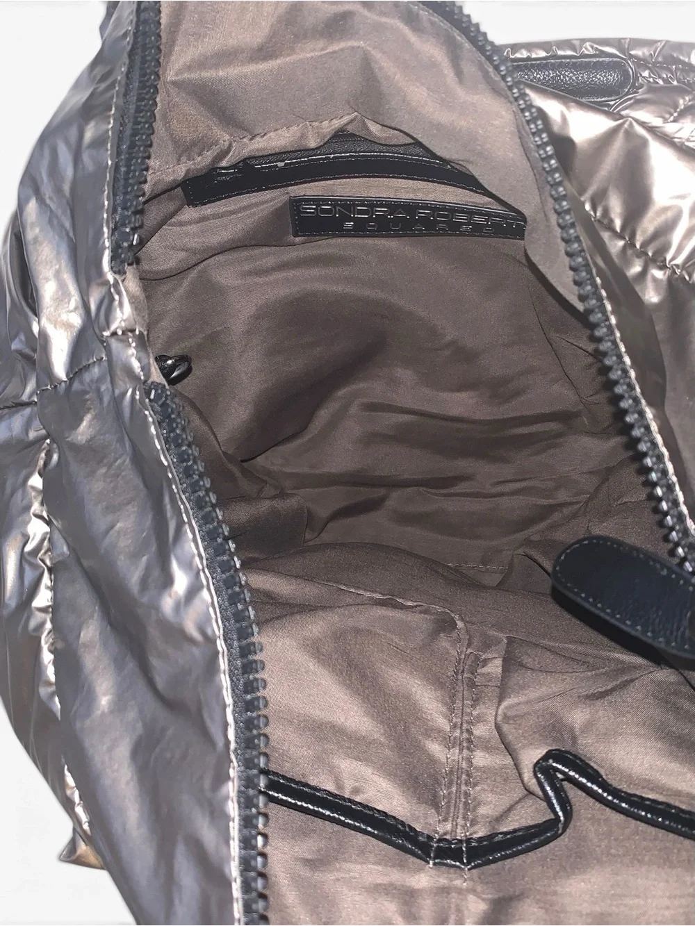 Sondra Roberts Squared - Metallic Quilted Puffer Tote Bag (Gunmetal/Silver Y2K)